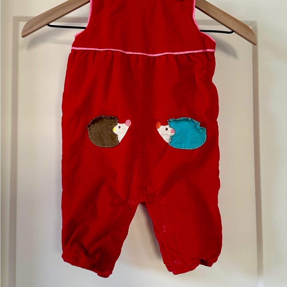 Baby Boden Red Romper with Hedgehog Appliqué 6-12 months